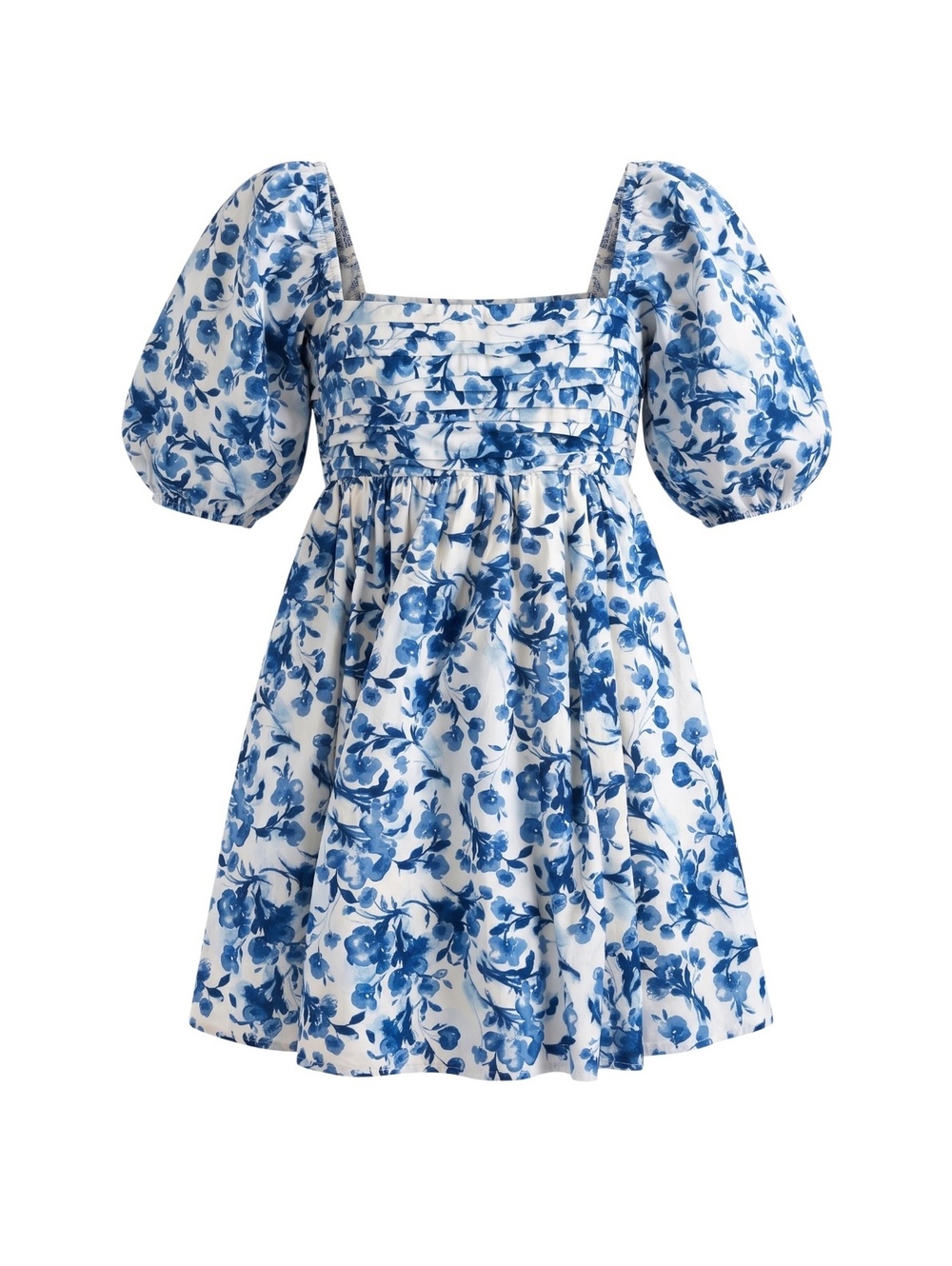 Abercrombie & Fitch Emerson Poplin Puff Sleeve Mini Dress Blue Floral Small